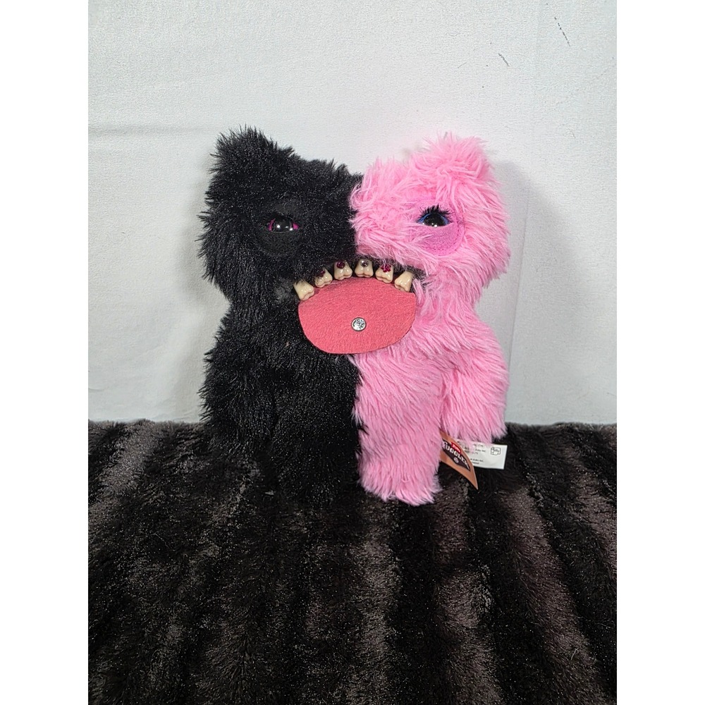 Fuggler Baddies Wide-eyes Weirdo Plush Split Black Pink Shaggy Fur Teeth Stud